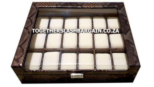 WATCH BOX 18 SLOT  BROWN SNAKE SKIN DESIGN
