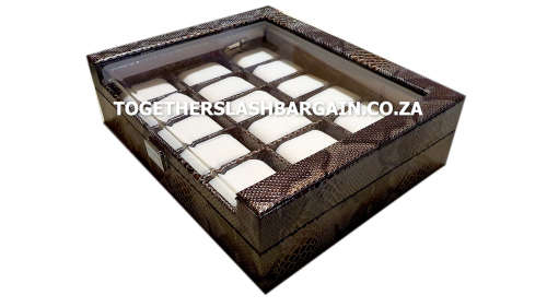 WATCH BOX 18 SLOT  BROWN SNAKE SKIN DESIGN