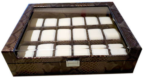 WATCH BOX 18 SLOT  BROWN SNAKE SKIN DESIGN