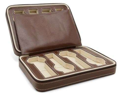 8 Slot Portable Watch Box Travel Case Storage Holder with Zipper Padded Divider -  BROWN COLOR