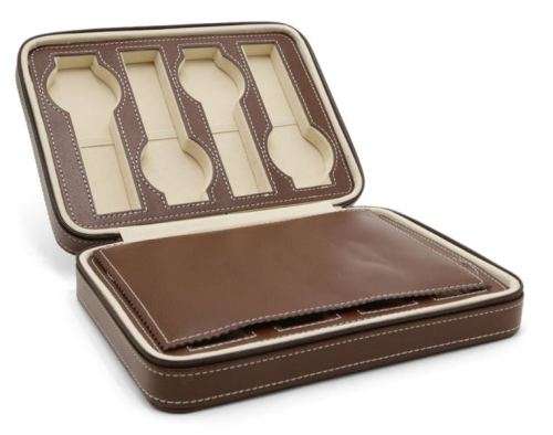 8 Slot Portable Watch Box Travel Case Storage Holder with Zipper Padded Divider -  BROWN COLOR