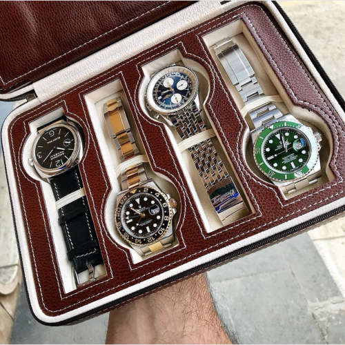 8 Slot Portable Watch Box Travel Case Storage Holder with Zipper Padded Divider -  BROWN COLOR