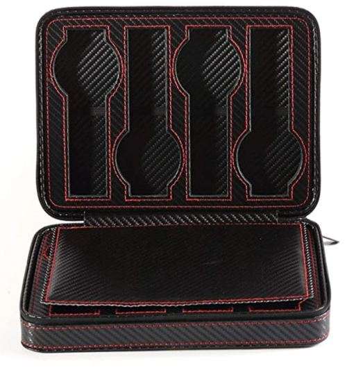 8 Slots Portable Watch Box Carbon Fiber Watch Case Durable Travel Case Storage Organizer - Black