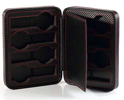 8 Slots Portable Watch Box Carbon Fiber Watch Case Durable Travel Case Storage Organizer - Black