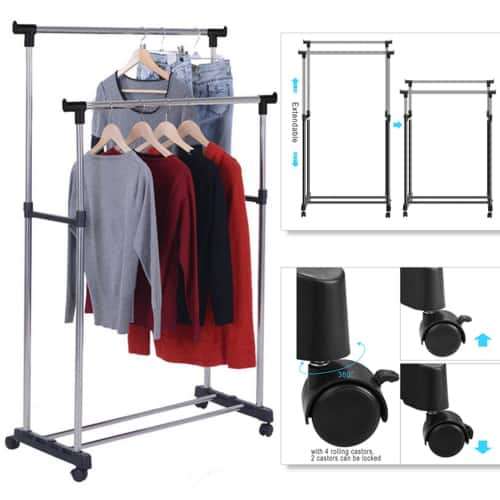 Adjustable Double Pole Stainless Steel Clothes Rack