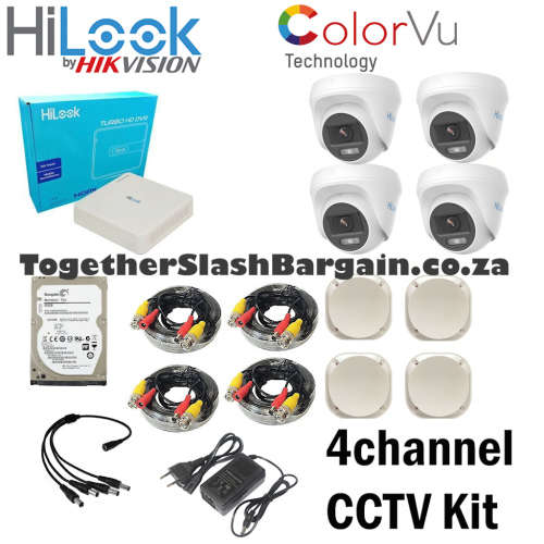 Hilook 1080P 4CH DVR and 4 x ColorVu Dome Cameras and 500gb HDD CCTV Kit