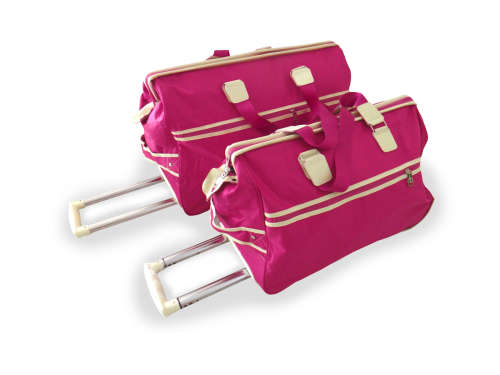 Set of 2 High Quality Duffle Luggage Bags with Roller Wheels - PINK Colour