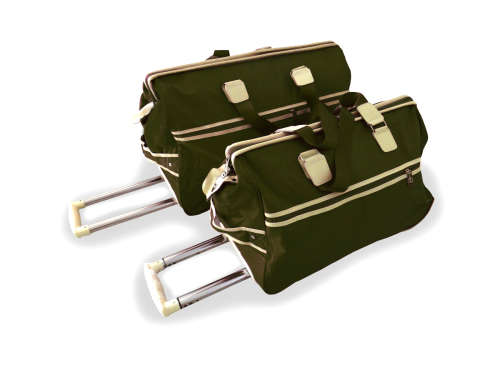 Set of 2 High Quality Duffle Luggage Bags with Roller Wheels -  Olive Green Colour