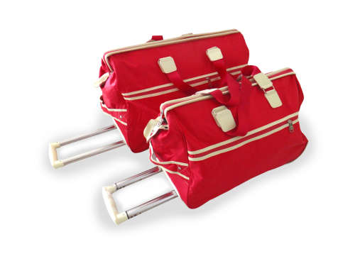 Set of 2 High Quality Duffle Luggage Bags with Roller Wheels -  RED