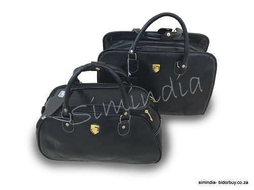 Set of 2 High Quality Duffle PU Leather Luggage Bags - BLACK