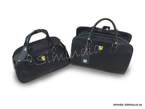 Set of 2 High Quality Duffle PU Leather Luggage Bags - BLACK