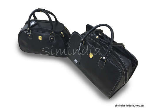 Set of 2 High Quality Duffle PU Leather Luggage Bags - BLACK