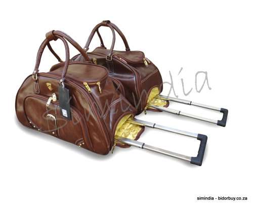 Set of 2 High Quality PU Leather Duffle Luggage Bags with Roller Wheels- Choose from Black or Brown