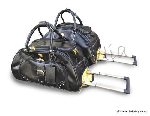 Set of 2 High Quality PU Leather Duffle Luggage Bags with Roller Wheels- Choose from Black or Brown