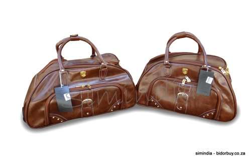Set of 2 High Quality PU Leather Duffle Luggage Bags with Roller Wheels- Choose from Black or Brown