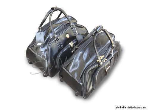 Set of 2 High Quality PU Leather Duffle Luggage Bags with Roller Wheels- Choose from Black or Brown