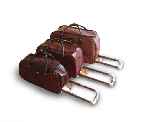 Set of 3 High Quality Duffle Luggage Bags with Roller Wheels - Brown
