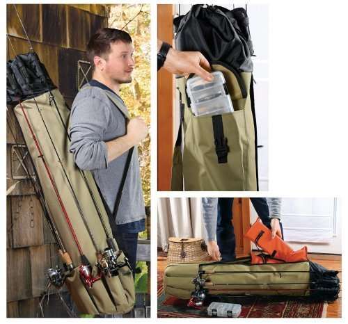 Fishing 5 Rod Pole Equipment Case Organizer Tackle Box Canvas 49 x 8.5 NIP