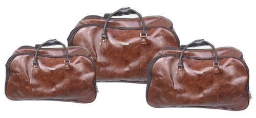 Set of 3 Quality Duffle Luggage Bags with Roller Wheels - Brown