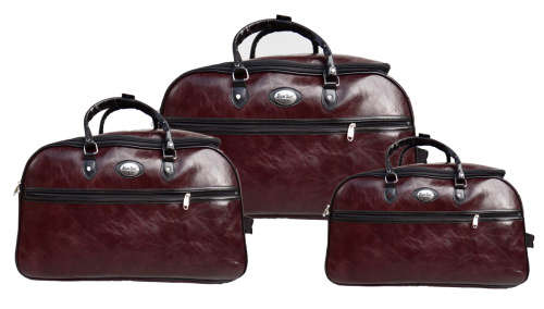 Set of 3 Quality Duffle Luggage Bags with Roller Wheels - Brown