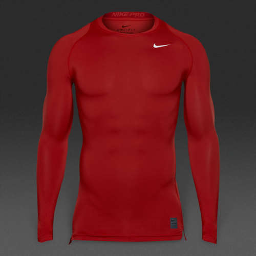 Original Mens Nike Pro Compression Long Sleeve Top - University red/white 703088-657 - XL