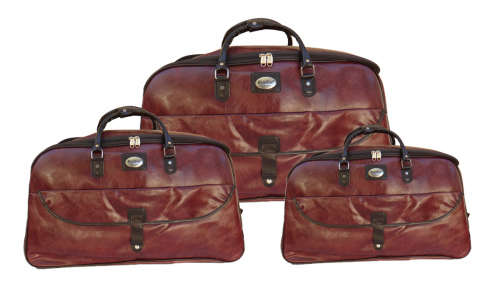 Set of 3 Quality Duffle Luggage Bags with Roller Wheels - Brown