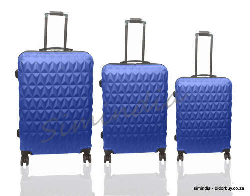 Set of 3 Suitcases Travel Trolley Luggage ABS Universal Wheels - Blue Color
