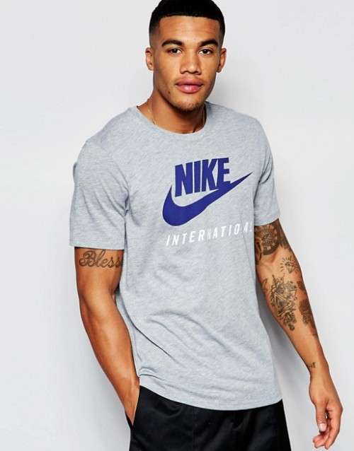 Original Mens Nike International Logo T-Shirt In Grey 803891 063 Size Large