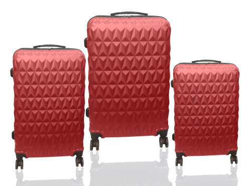 Set of 3 Suitcases Travel Trolley Luggage ABS Universal Wheels - Red Color
