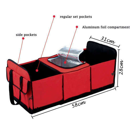 Auto Trunk Organizer with Cooler Bag Multi Durable Collapsible Compartment Cargo Storage Bag for Car