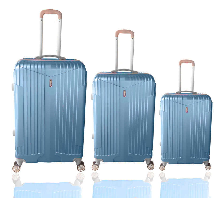 Set of 3 Suitcases Travel Trolley Luggage ABS Universal Wheels - Light Blue Color