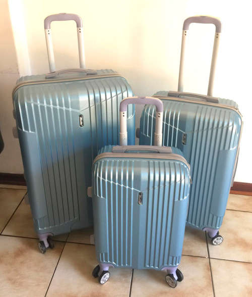 Set of 3 Suitcases Travel Trolley Luggage ABS Universal Wheels - Light Blue Color