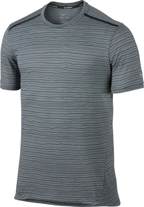Original Mens Nike Dri-FIT Cool Tailwind Striped Short Sleeve Running Cool Grey 724809 065 Size L