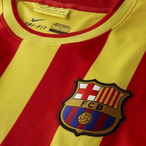 Original Mens Nike FC BARCELONA '14 AWAY SOCCER JERSEY (RED/YELLOW) 532823 703 Size XL