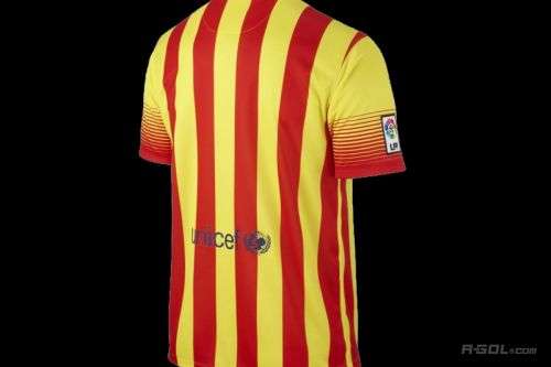 Original Mens Nike FC BARCELONA '14 AWAY SOCCER JERSEY (RED/YELLOW) 532823 703 Size XL