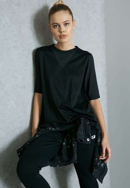 Original Womens NIKE Sportswear Bonded Women's Half Sleeve Top Black 829755 010 Size Small