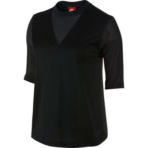 Original Womens NIKE Sportswear Bonded Women's Half Sleeve Top Black 829755 010 Size Small