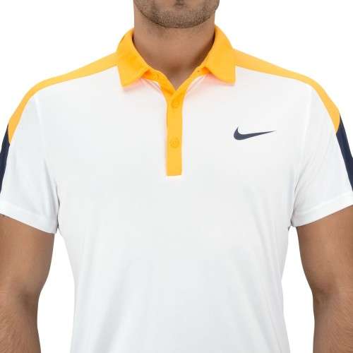 Original Mens Nike COURT WHITE YELLOW AND NAVY POLO SHIRT 644788 108 Size Large