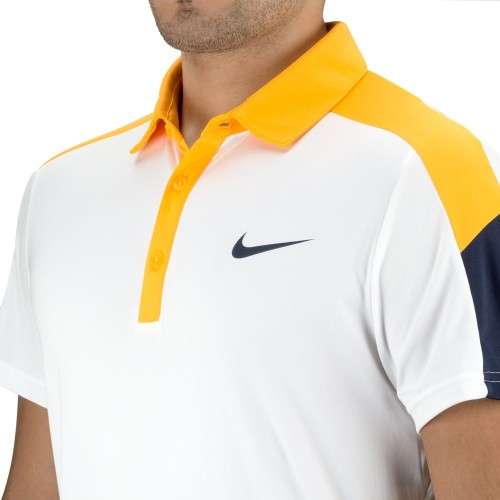 Original Mens Nike COURT WHITE YELLOW AND NAVY POLO SHIRT 644788 108 Size Large