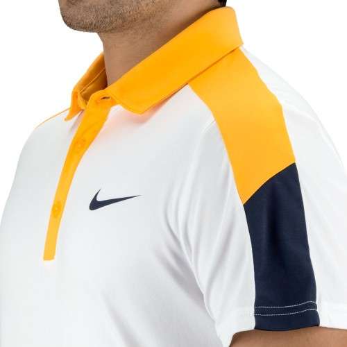 Original Mens Nike COURT WHITE YELLOW AND NAVY POLO SHIRT 644788 108 Size Large