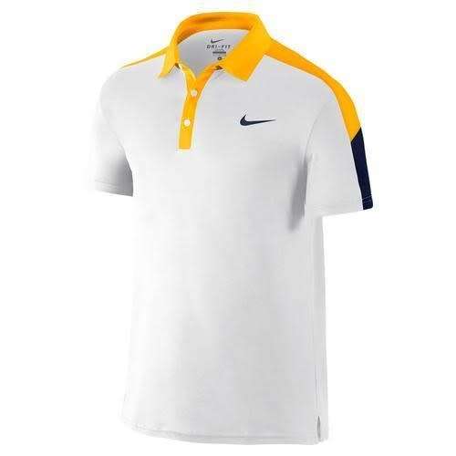 Original Mens Nike COURT WHITE YELLOW AND NAVY POLO SHIRT 644788 108 Size Large