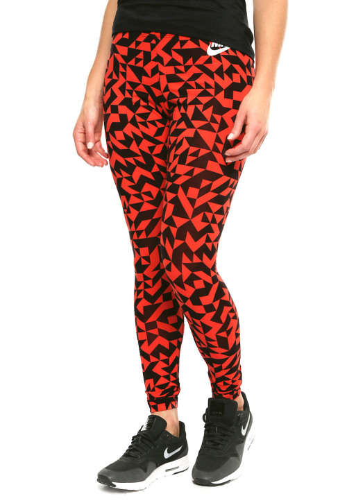 Original NIKE Women's Sportswear Club Tangrams Leggings Black/Orange 830343 852 Size Small