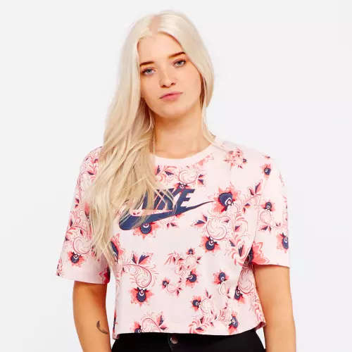 Original Womens NIKE Sportswear CROP Top SS Floral TEE Barely Rose 943334 699 Size Medium