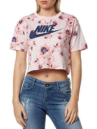Original Womens NIKE Sportswear CROP Top SS Floral TEE Barely Rose 943334 699 Size Medium
