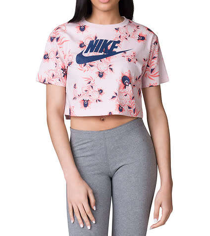 Original Womens NIKE Sportswear CROP Top SS Floral TEE Barely Rose 943334 699 Size Medium