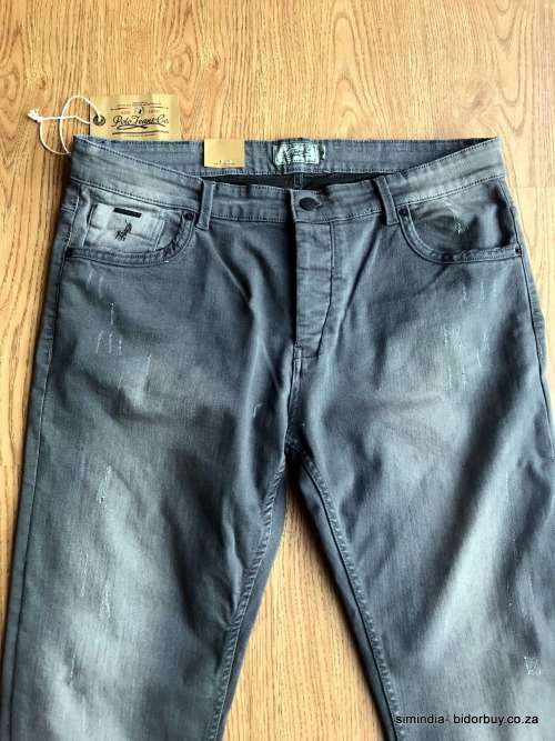 Original Mens POLO RUSSEL JEANS W38 L34 - Skinny Leg - GREY