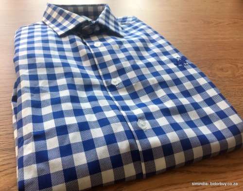 Original Mens POLO Long Sleeve 100% Cotton Check Shirt Blue/White - Double Pony - Size Large