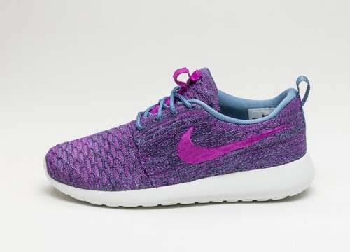 Original Women's NIKE ROSHE ONE FLYKNIT OCEAN FOG / VIVID PURPLE 704927 405 Size UK 5 (SA 5)