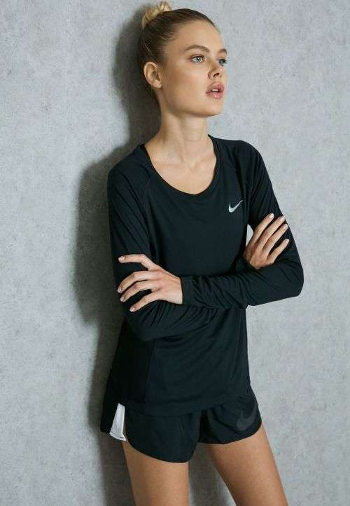 Original Womens NIKE DRY Miler Long Sleeve Top Black 831540 010 Size Large