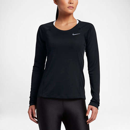 Original Womens NIKE DRY Miler Long Sleeve Top Black 831540 010 Size Large